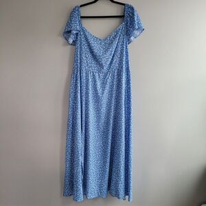 NWT bloomchic size 22 baby blue ditsy floral milkmaid maxi dress cottage prarie